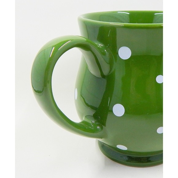 Temptations By Tara Green White Polka Dot Belly Coffee Mug Cup 16 oz - Picture 5 of 10